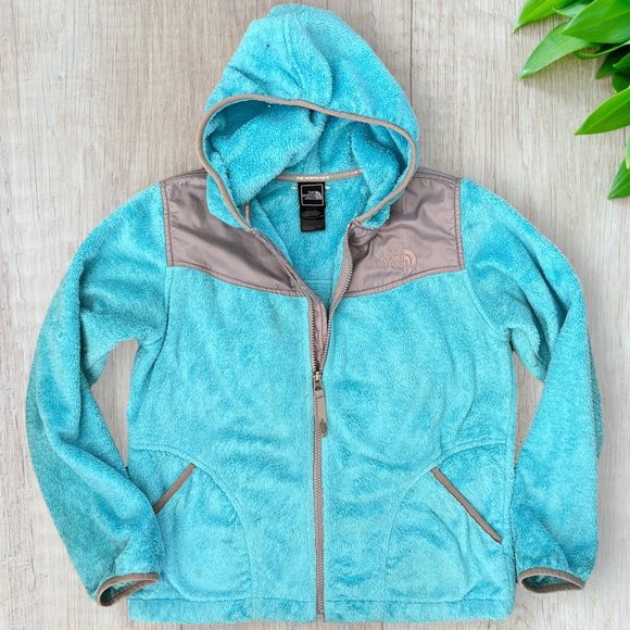 The North Face Other - THE NORTH FACE Oso Turquoise Blue Fleece Zip Front Hooded Jacket Girls L 14/16